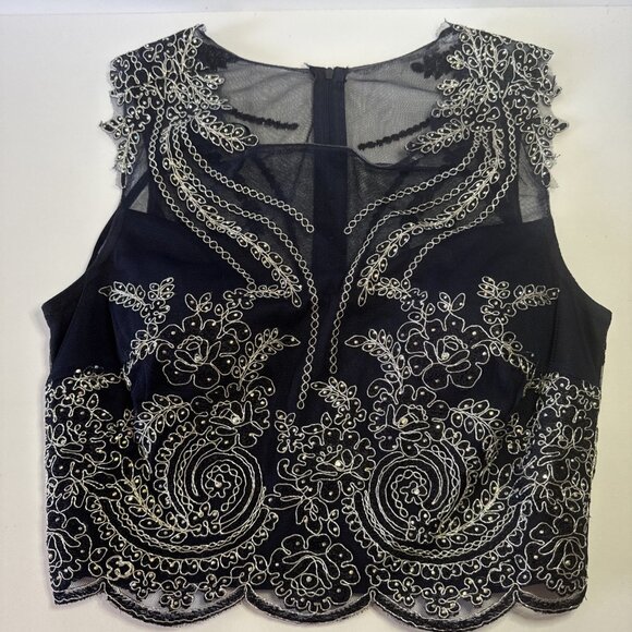 Junior A-Line Skirt Top 2 Piece Dress Set Size 7 Navy Blue Metallic Embroidered - Picture 4 of 16